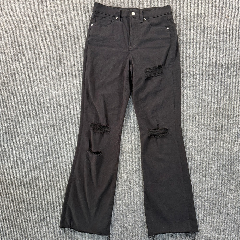 Express Womens 90s Boot High Rise Jeans 6R Black Distressed Raw Hem Denim